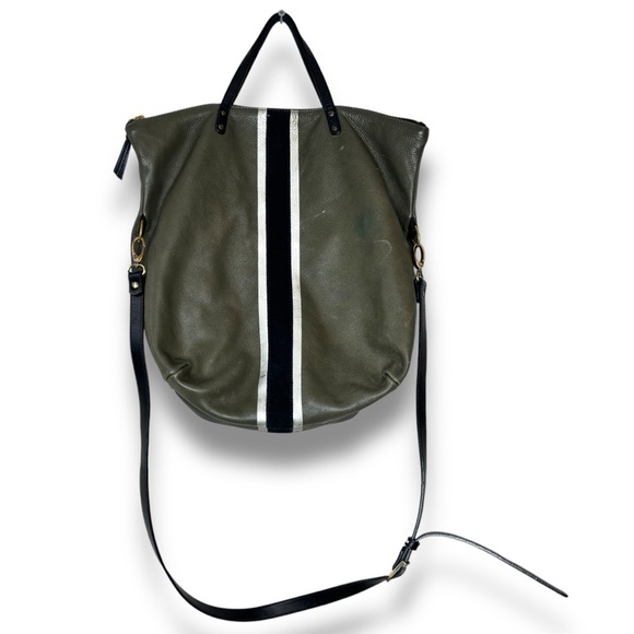 Kempton & Co Grayish Green Black Silver Slouchy Leather Bag Gold Hardware - Picture 1 of 13